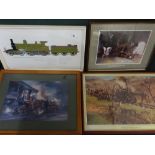 Selection of various framed coloured railway locomotives prints, including LSWR No.563, The Sole