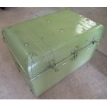 20th C painted steel trunk with brass fittings, W60cm D40cm H42cm