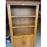 Oak bookcase with two shelves above a pair of fielded panelled doors, W110cm H190cm D40cm