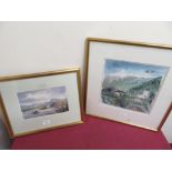 Continental school, (20th C): An extensive mountainous river landscape with bridge (15cm x 23cm) and