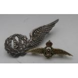 Gold RAF Wings brooch, stamped 9ct, L3cm and a hallmarked silver and marcasite RAF Navigator