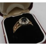 9ct gold hallmarked Whitby Jet and diamond cluster ring, size O