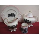 Victorian part tea service, decorated with a study of Rosedale Abbey North View, comprising plate