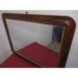 Victorian walnut rectangular overmantel mirror, with tunbridge ware band and gilt slip on two