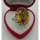 9ct gold hallmarked dress ring, claw set with a large Citrine, size R/S