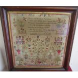 Early Victorian needlework sampler by Martha Platt dated 1856, in oak frame, W64cm H67cm