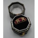 Victorian 18ct gold hallmarked five stone red stone and diamond ring, size L