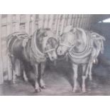 Julia Wager (Contemporary): Pair of Pit Ponies in an interior, pencil, signed, 50cm x 71cm