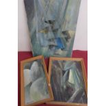 Lewis Creighton (British 1918-1996): Three abstract oils on canvas, signed, 23cm x 43.5cm, another