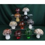 Wedgwood glass mushrooms in various colours and designs, H10cm (11)