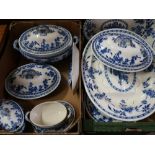Collection of Minton Delft pattern dinnerware, incl. large meat platter, tureen, three smaller