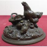 After Emile Frederic Salmon (1840-1913), bronze spill holder modelled as a hen with chicks and a