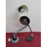 Vintage desk lamp with flexible column on stepped oval cast base, H44cm, and a grey metal angle