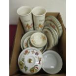 Two Royal Worcester Evesham pattern oven to tableware tureens and covers and a similar dish, and a