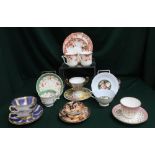 Collection of assorted teacups and saucers by Davenport, Paragon and Royal Crown Derby (10 x