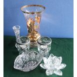 Pair of Swarovski crystal candlesticks signed, lead crystal candlestick in form of lotus leaf,