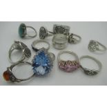 Collection of various silver and other rings, stone set, signet, Celtic etc. 2.3oz gross sizes L,
