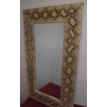 Faux snakeskin framed rectangular wall mirror, W66cm H117cm
