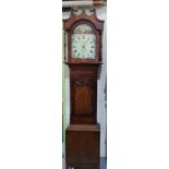 19th C mahogany and oak long case clock, with arched Roman painted dial inscribed by J. Zachariah