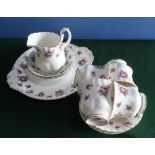 Royal Albert "Sweet Violets" bone china tea service, comprising: six cups, six saucers, six side