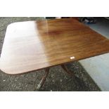 Early 19th C mahogany rectangular breakfast table, on vase turned column and four outplayed legs