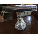 Chrome Bankers style desk lamp, adjustable column on stepped circular base, H34cm