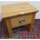 Oak bedside table, with single drawer on square supports, with pierced stretchers, W50cm H47cm D40cm