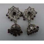 Large pair of silver coloured metal and stone set Indian style Coronet earrings