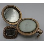 Victorian Pinchbeck circular double photo locket engraved 'Adaline' and a Victorian seed pearl set