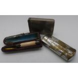 Victorian bone cheroot holder with amber mouthpiece, silver mounts hallmarked Chester 1900 cased,