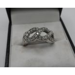 9ct white gold hallmarked diamond set open work ring, approx total .75ct, size O