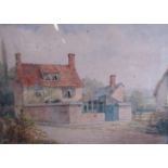 R. Cattermole (19th C): Stone country cottage with walled garden, watercolour, signed and dated