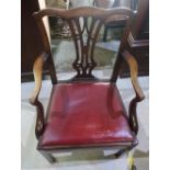 19C Mahogany broad seated elbow with drop-in seat, on square supports