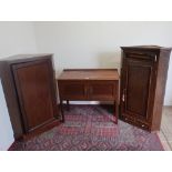 Geo. III mahogany cross banded oak corner cupboard on plinth base, an Edwardian inlaid mahogany wash