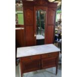 Edwardian inlaid mahogany wardrobe with arched top and mirrored door, W109cm H210cm D41cm, and a