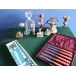 Collection of various scent bottles, stainless steel and EPNS cutlery, Airlyne home rug maker (