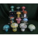 Glass mushroom in various colours, sizes and design by Langham glass, M'dina and Laugharne glass and
