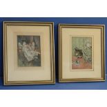 After Louis Wain (1860 - 1939) pair of Comedy cat prints, framed and mounted, W29cm H35cm (2)