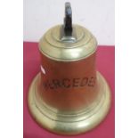 20th C brass ships bell marked "Mercedes, Silverstone, London" H26cm D25.5
