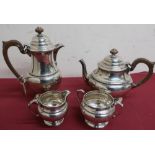 Geo.V silver hallmarked four piece tea service, baluster bodies with with stepped bases and