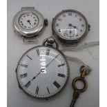 Continental Fine Silver fob watch with white enamel Roman dial and two continental silver wrist