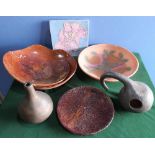 Collection of Jo Maxwell and other Studio pottery including fish bowl, gourd and other vases,