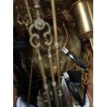 Salters Economical brass spit jack, set of three brass fire irons with urn finials, other brass fire