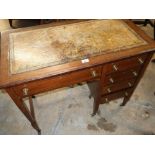 Edwardian inlaid mahogany single pedestal writing desk, with inset leather top above one long and