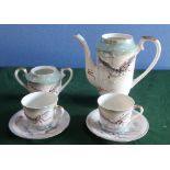Japanese souvenir porcelain coffee service the cups with Lithophane Geisha panel base, another