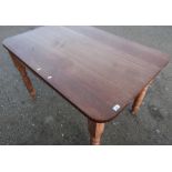 Victorian pine kitchen table, with later top and single drawer, on turned supports, W122cm D80cm