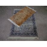 Silk style acrylic rug blue rug with floral pattern border 90cm x150cm and a similar old gold ground