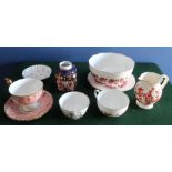 Coalport part tea service, Royal Crown Derby tea cannister (lacking lid), Royal Crown Derby