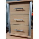 Beech laminate wardrobe with two doors above a drawer W71cm H133cm D45cm, and a similar three drawer