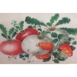 Chinese School (20th C): Still life study of vegetables, watercolour on silk, 18cm x 25cm